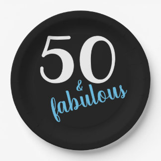 Plato De Papel Blue Fifty y Fabulous Black Birday Party