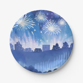 Plato De Papel Blue Firework Display | Fireworks Watercolor