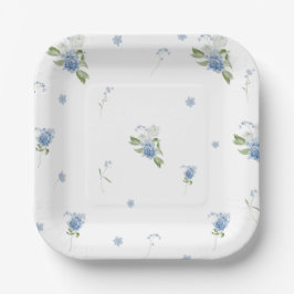 Plato De Papel Blue Floral Boy Baby in Bloom Baby Shower