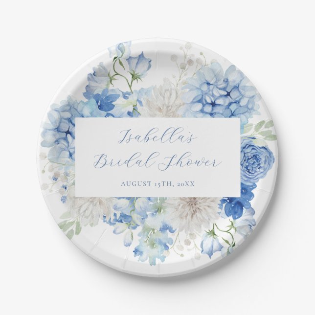 Plato De Papel Blue Floral Bridal Shower (Anverso)