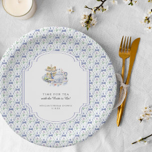 Plato De Papel Blue Floral Coquette Tea Fiesta Bridal Shower