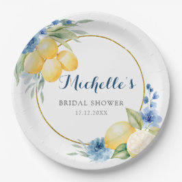 Plato De Papel Blue Floral Lemon Main Squeeze Baby Shower