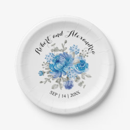 Plato De Papel Blue Flower Bridal Shower Wedding Recepción