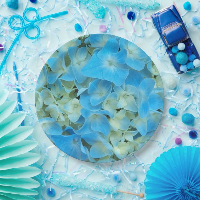Plato De Papel Blue French Hydrangea Floral (Fiesta)