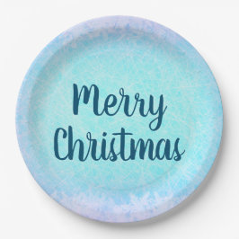 Plato De Papel Blue Frost Merry Christmas