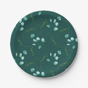 Plato De Papel Blue Garden Watercolor Stems Boda