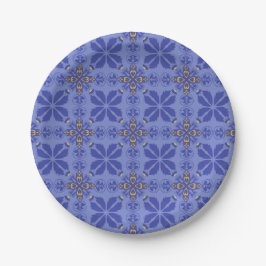 Plato De Papel blue geometric and floral pattern