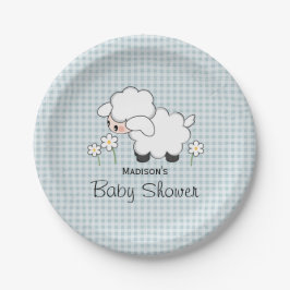 Plato De Papel Blue Gingham Lamb Baby Boy Shower