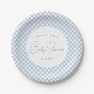 Plato De Papel Blue gingham linda ducha de bebé personalizada