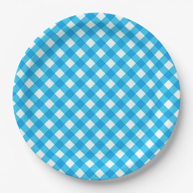 Plato De Papel Blue Gingham Pattern (Anverso)