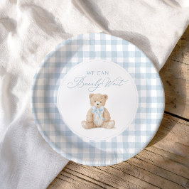 Plato De Papel Blue Gingham Teddy Bear Baby Shower