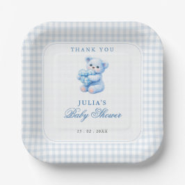 Plato De Papel Blue Gingham Teddy Bear Neutral Baby Shower