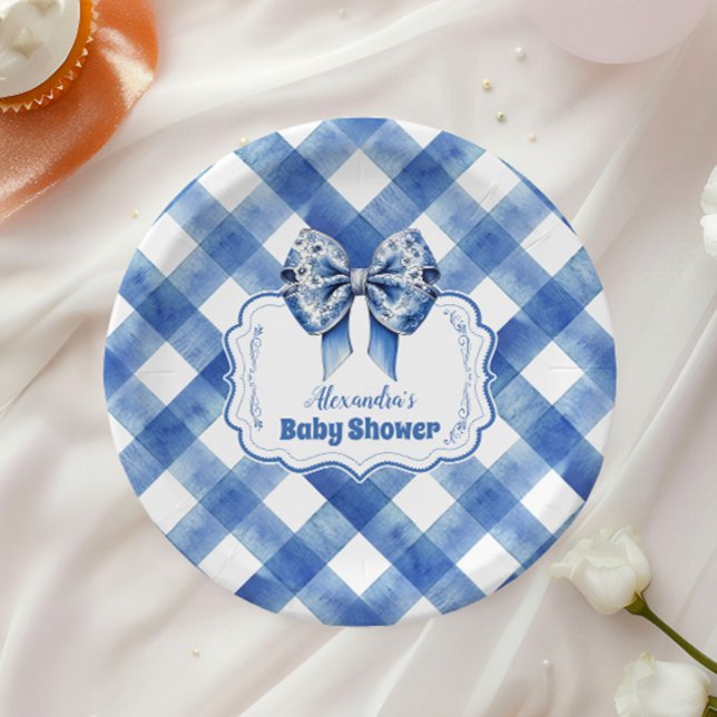 Plato De Papel Blue Gingham y Bow (Subido por el creador)