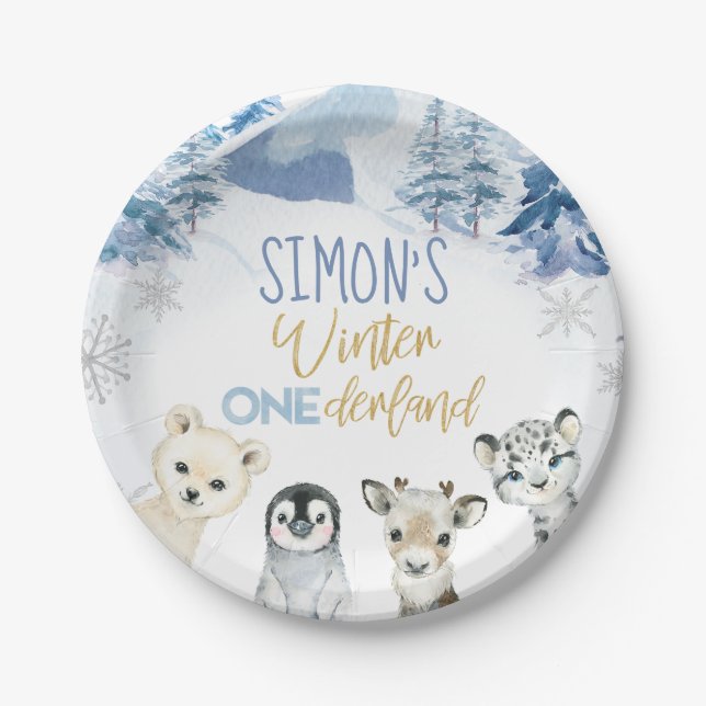 Plato De Papel Blue Gold Arctic Winter Nacimiento de Tierra Azul (Anverso)