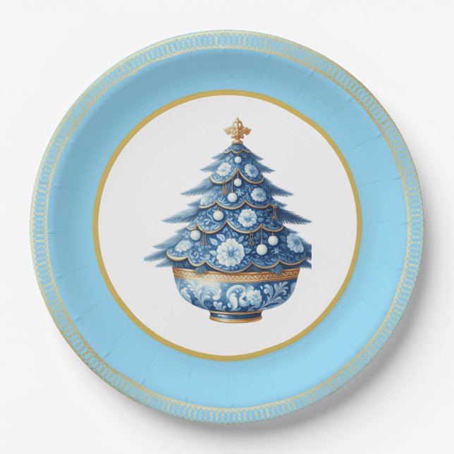 Plato De Papel Blue Gold Chinoiserie Paper Plate (Anverso)