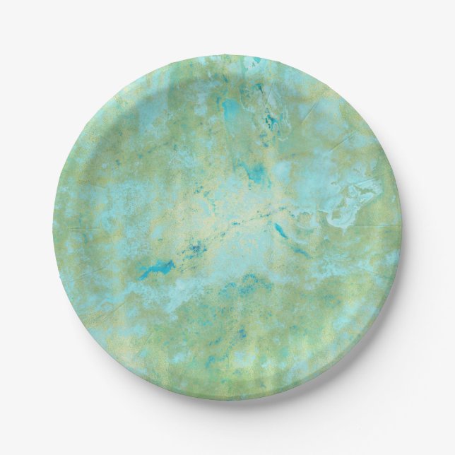 Plato De Papel Blue & Gold Modern Marble Abstract Marble Splash (Anverso)