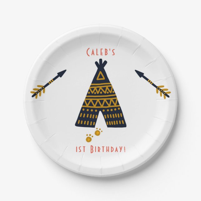 Plato De Papel Blue & Gold Tepee Boho Cualquier fiesta de cumplea (Anverso)