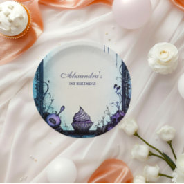 Plato De Papel Blue Gothic Spooky ONE Cumpleaños