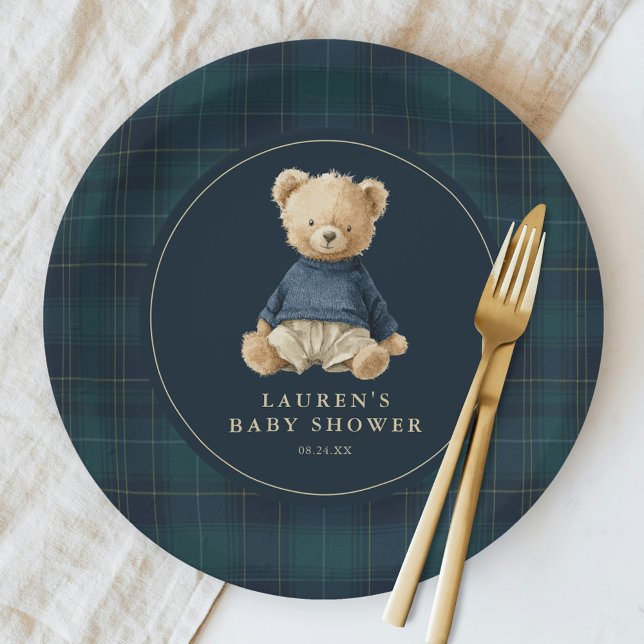 Plato De Papel Blue Green Tartan Polo Bear Baby Shower (Subido por el creador)