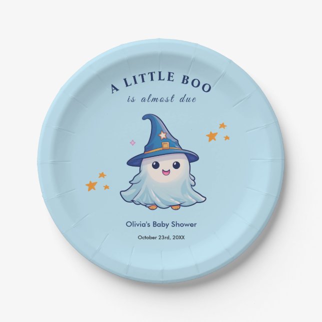 Plato De Papel Blue Halloween Un Pequeño Boo Baby Shower (Anverso)