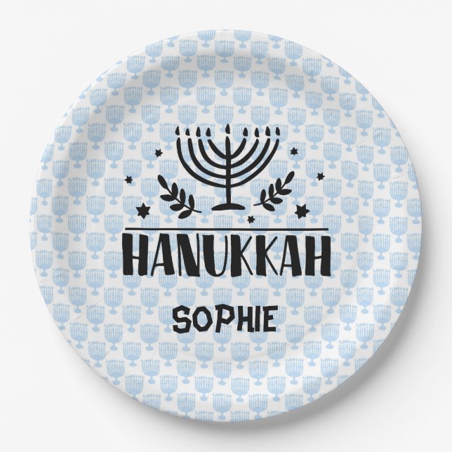 Plato De Papel Blue Hanukkah (Anverso)