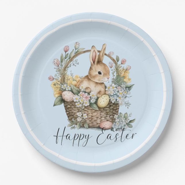 Plato De Papel Blue Happy Easter Bunny (Anverso)