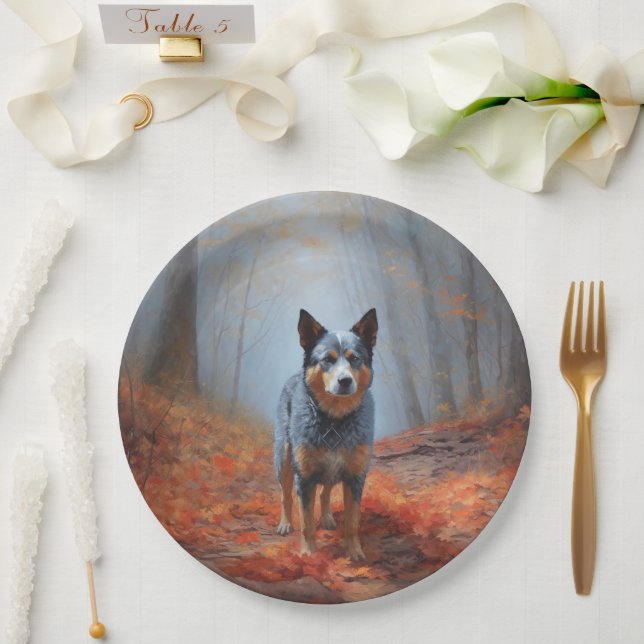 Plato De Papel Blue Heeler en otoño se inspira en las hojas de ot (Boda)
