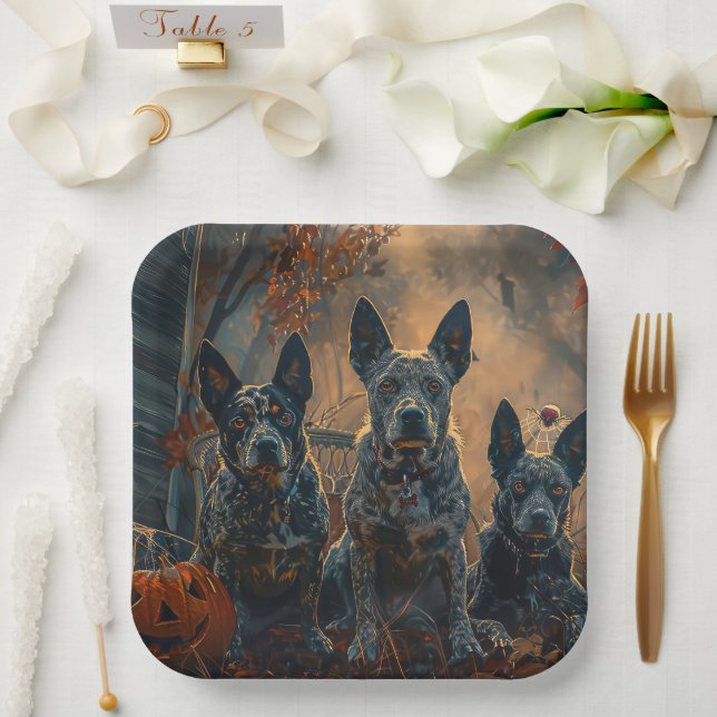 Plato De Papel Blue Heeler Halloween Noche Doggy Delight (Boda)