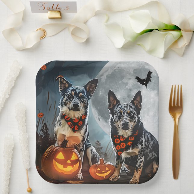 Plato De Papel Blue Heeler Halloween Spooky (Boda)
