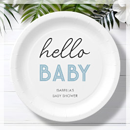 Plato De Papel Blue Hello Baby | Placa de papel Baby Shower