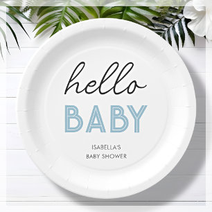 Plato De Papel Blue Hello Baby Placa de papel Baby Shower