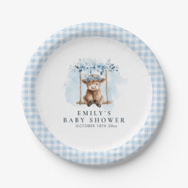 Plato De Papel Blue Highland Cow Boy Baby Shower
