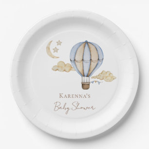 Plato De Papel Blue Hot Air Balloon White Baby Shower