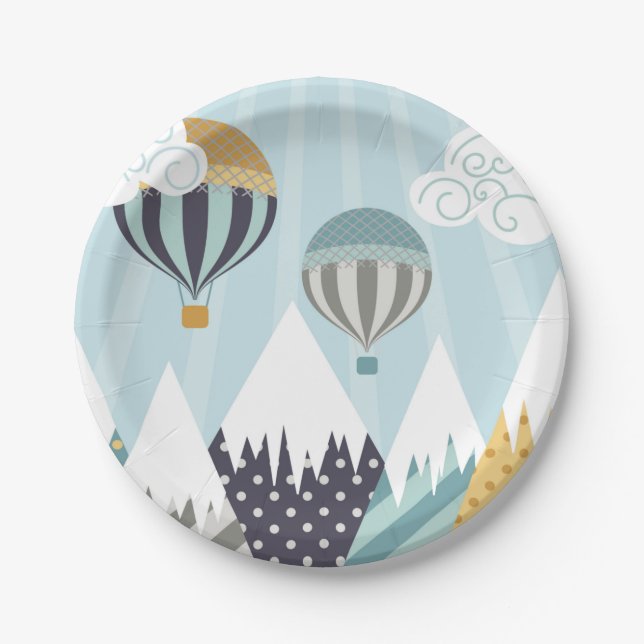 Plato De Papel Blue Hot Air Balloons (Anverso)