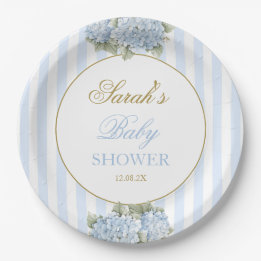 Plato De Papel Blue Hydrangea Baby Shower