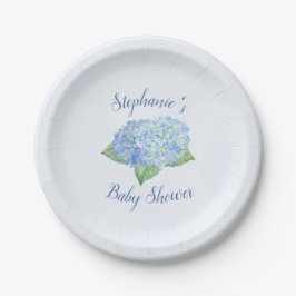 Plato De Papel Blue Hydrangea Baby Shower Personalizado