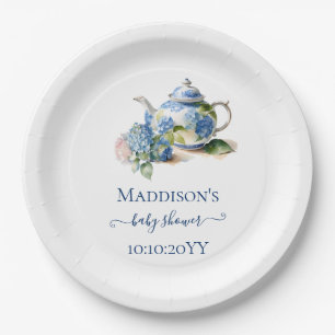 Plato De Papel Blue Hydrangea Baby Shower Tea Fiesta