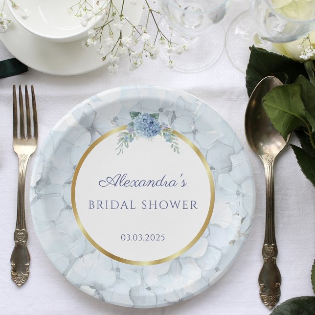 Plato De Papel Blue Hydrangea Boda Bridal Shower (Blue Hydrangea Wedding Bridal Shower Paper Plates)