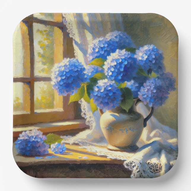 Plato De Papel Blue Hydrangea Bouquet (Anverso)