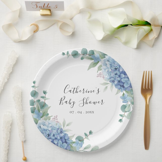 Plato De Papel Blue Hydrangea Floral Baby Shower (Boda)