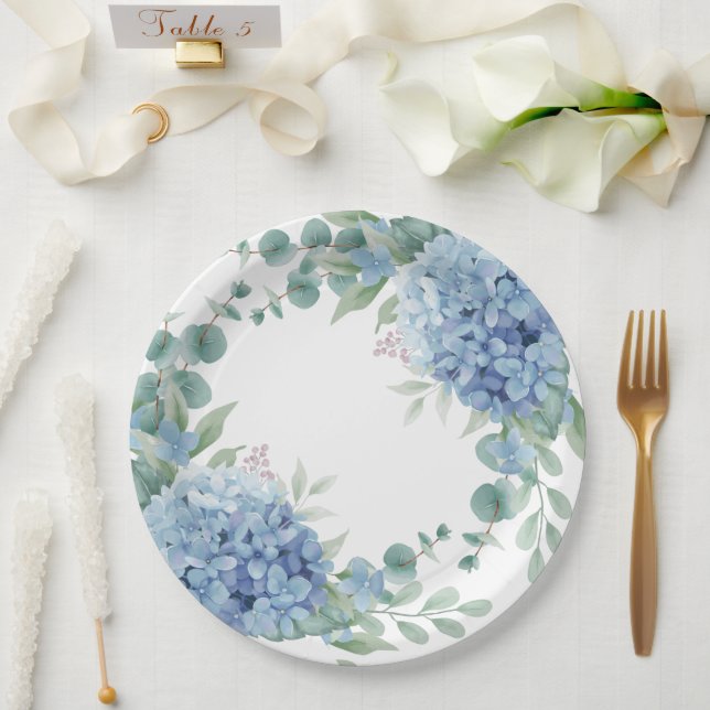 Plato De Papel Blue Hydrangea Floral Bridal Shower (Boda)