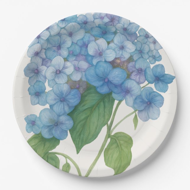 Plato De Papel Blue Hydrangea Garden Party Paper Plate | Elegant  (Anverso)