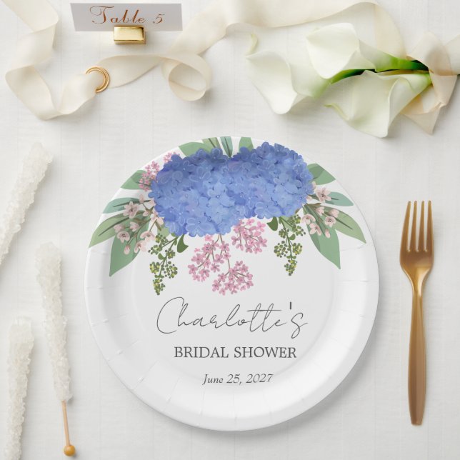 Plato De Papel Blue Hydrangea Modern Floral Bridal Shower (Boda)