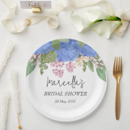 Plato De Papel Blue Hydrangea Moderno Floral Bridal Shower Napkin