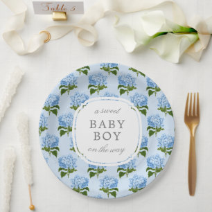 Plato De Papel Blue Hydrangea Pattern Sweet Baby Boy