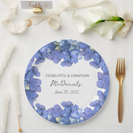 Plato De Papel Blue Hydrangea Petals Boda Nombres personalizados