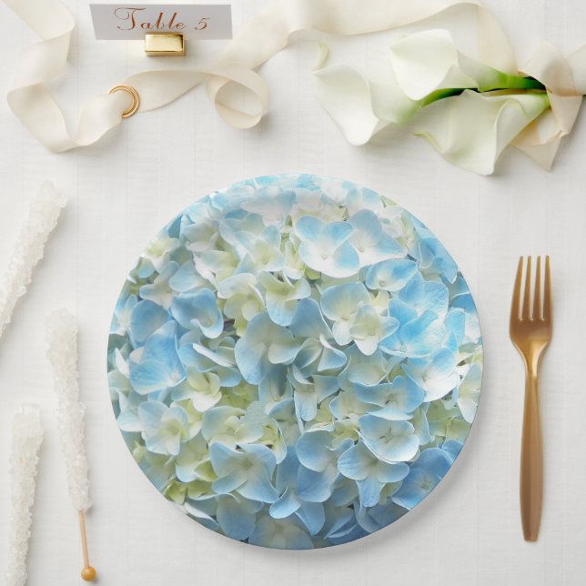 Plato De Papel Blue Hydrangea Petals Floral (Boda)