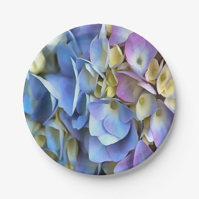 Plato De Papel Blue Hydrangea Shrub Bossom artístico (Anverso)