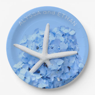 Plato De Papel Blue Hydrangea Starfish Shower