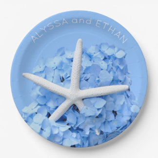 Plato De Papel Blue Hydrangea Starfish Shower